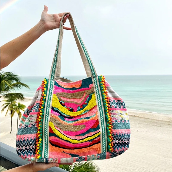 New America & Beyond Daphne Embellished Multi-Colored Hand beaded Tote - Picture 5 of 7